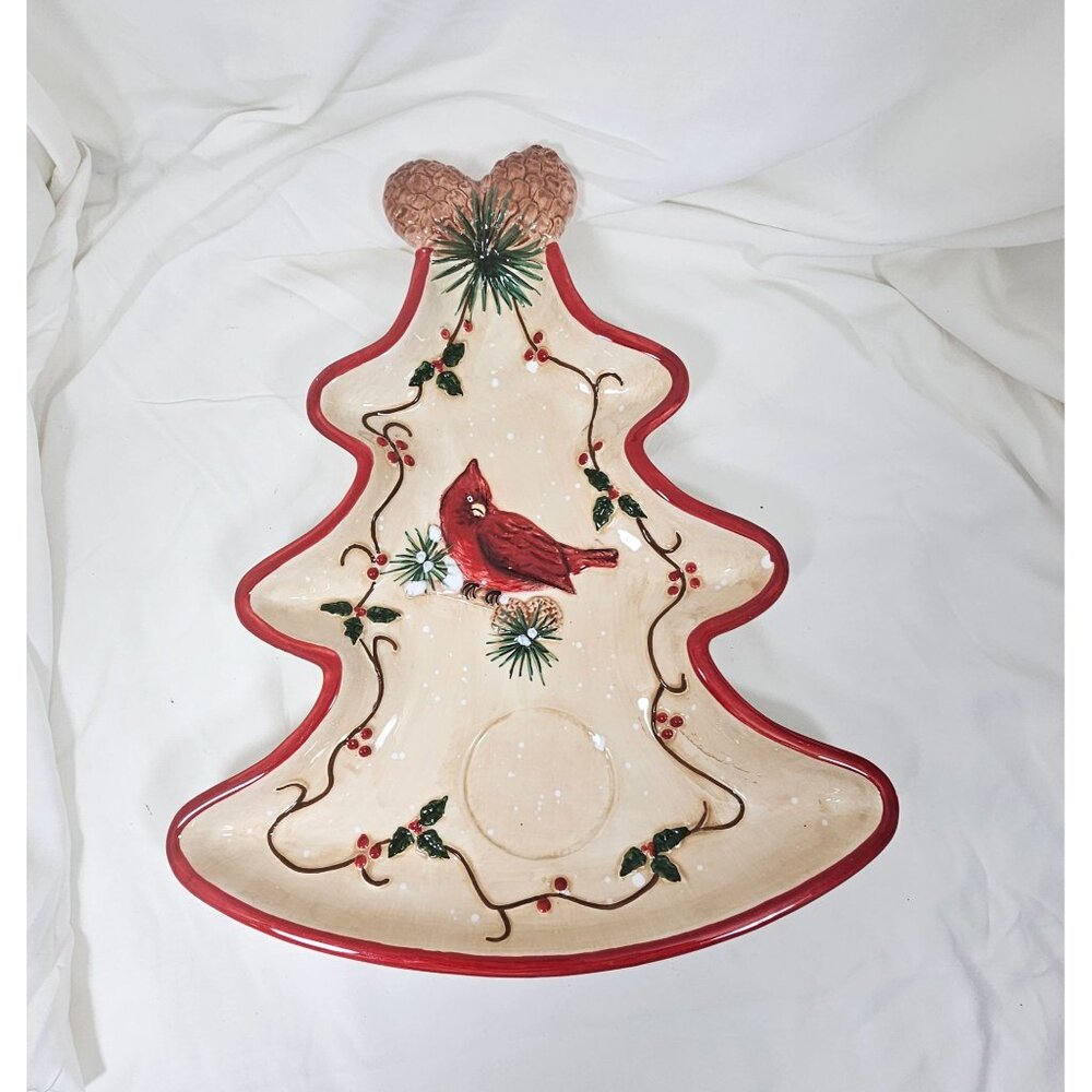 Chesapeake Bay Cardinal Holly Ceramic Appetizer Tray